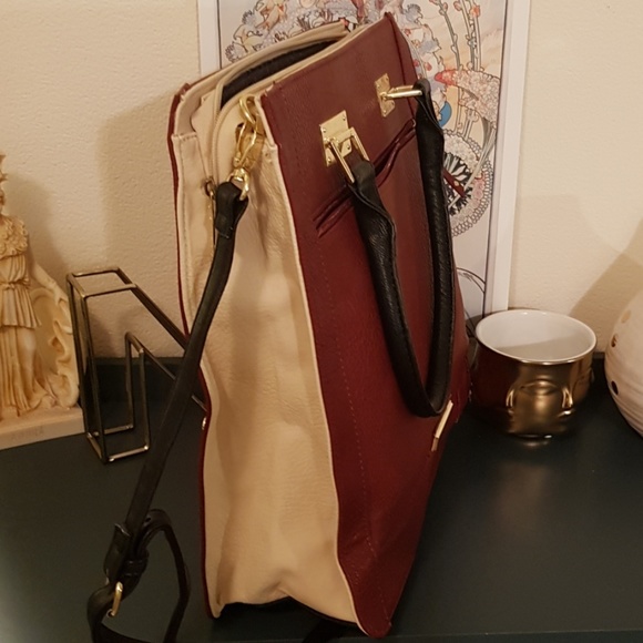 EUC Olivia + Joy Maroon and Tan Tote Bag - Picture 3 of 8